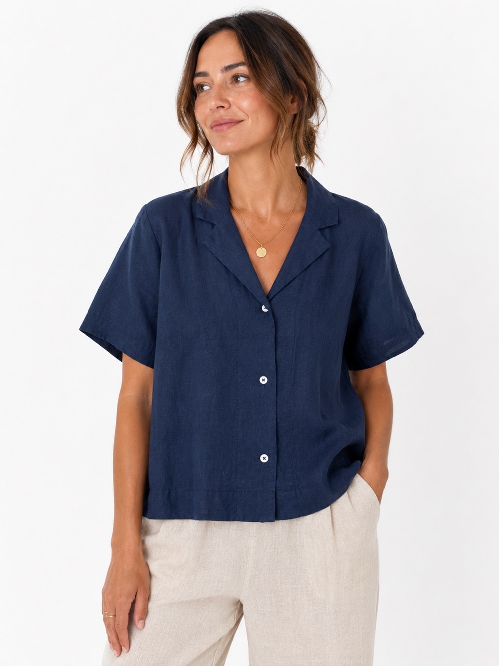 Quince 100% European Linen Shirt Button Down Shirt navy , M